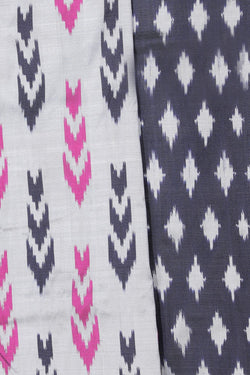 Collection of Pochampally Ikat Silk Grey Saree in a gallery layout