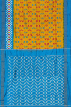 Collection of Pochampally Ikat Silk Mustard Saree in a gallery layout