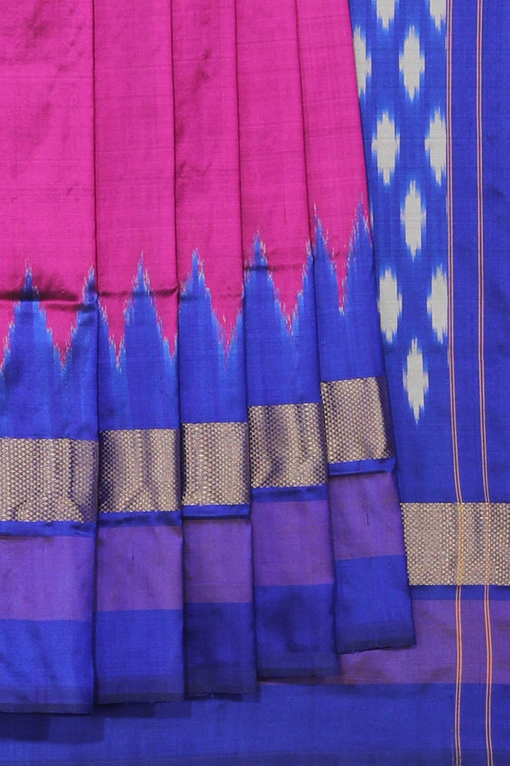 Collection of Pochampally Ikat Silk Plum-Pink Saree in a gallery layout