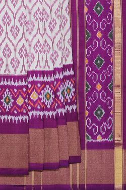 Collection of Pochampally Ikat Silk White Saree in a gallery layout