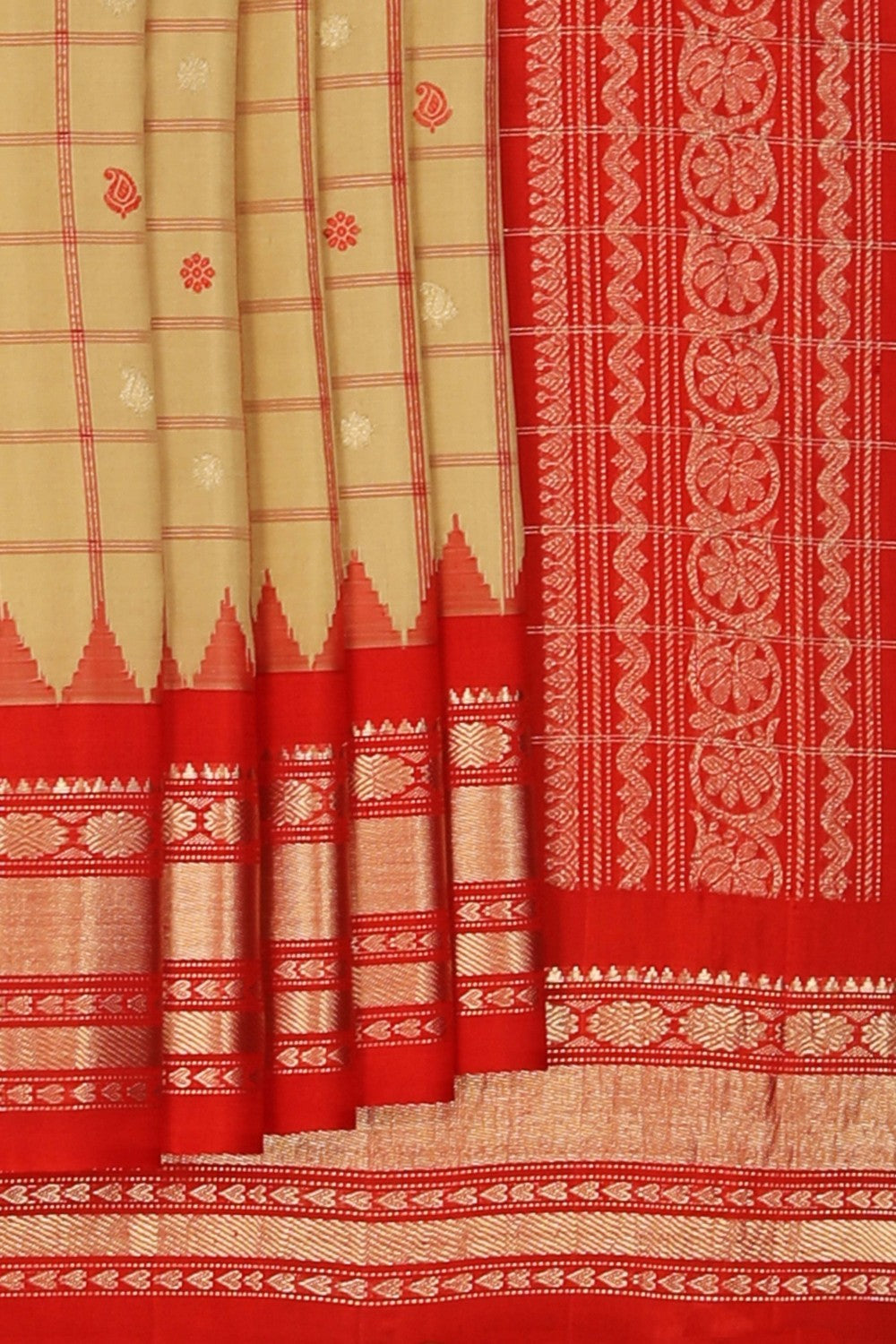 Gadwal Silk Kattam Beige Saree