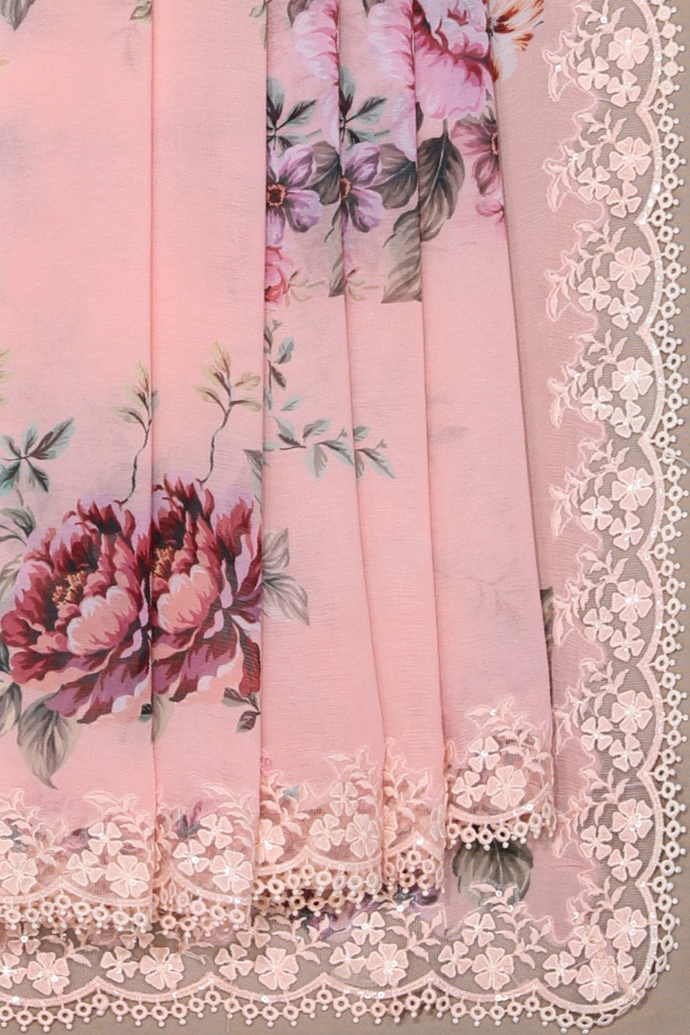 Chiffon Embroidery Peach Saree