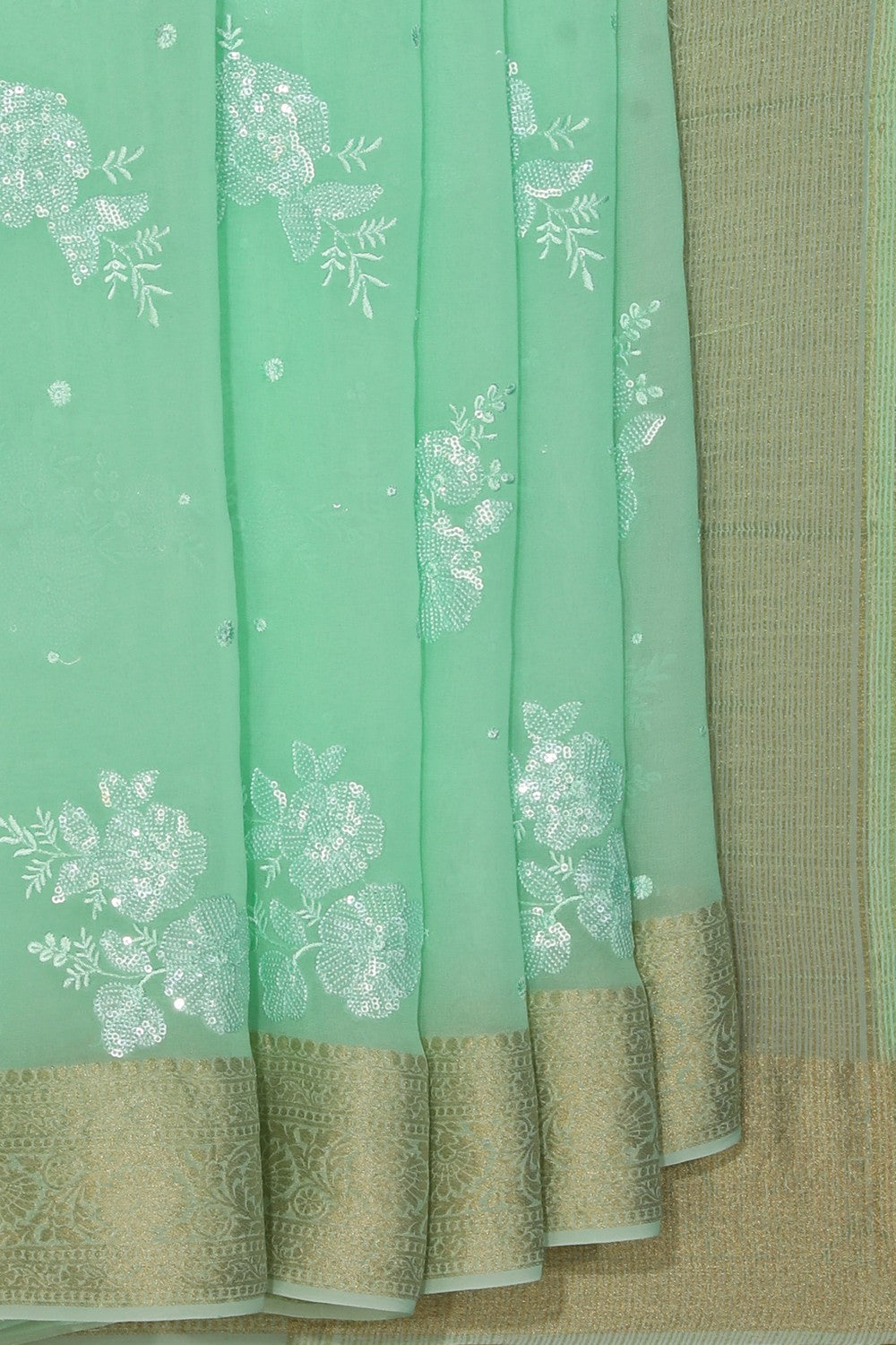 Georgette Embroidery Sea Green Saree