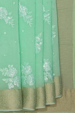 Image of Georgette Embroidery Sea Green Saree