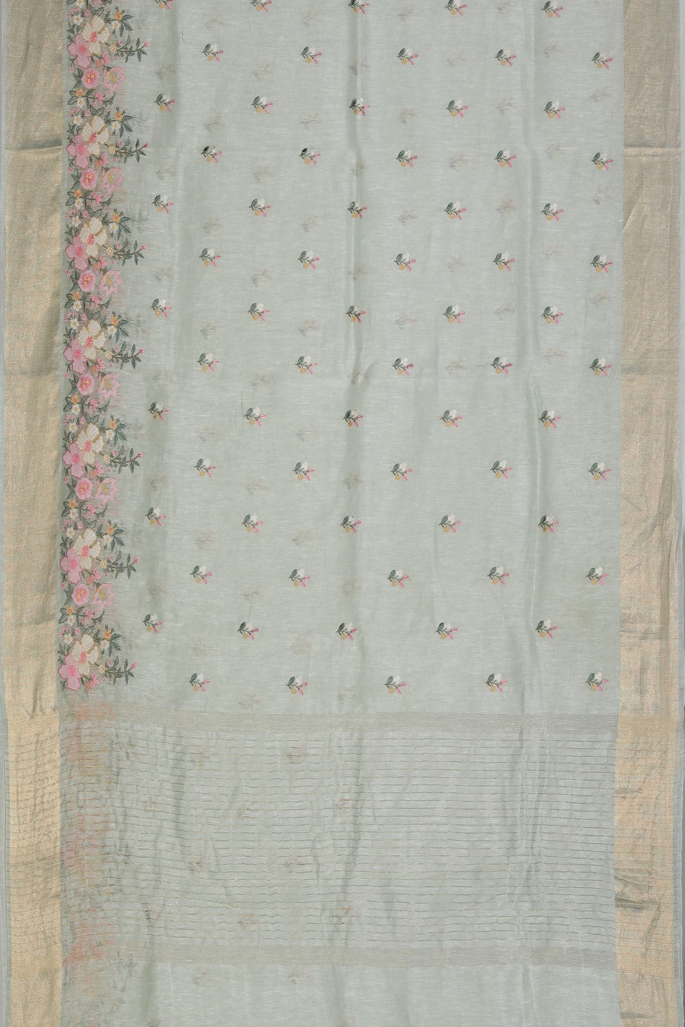 Linen Embroidery Aqua Green Saree