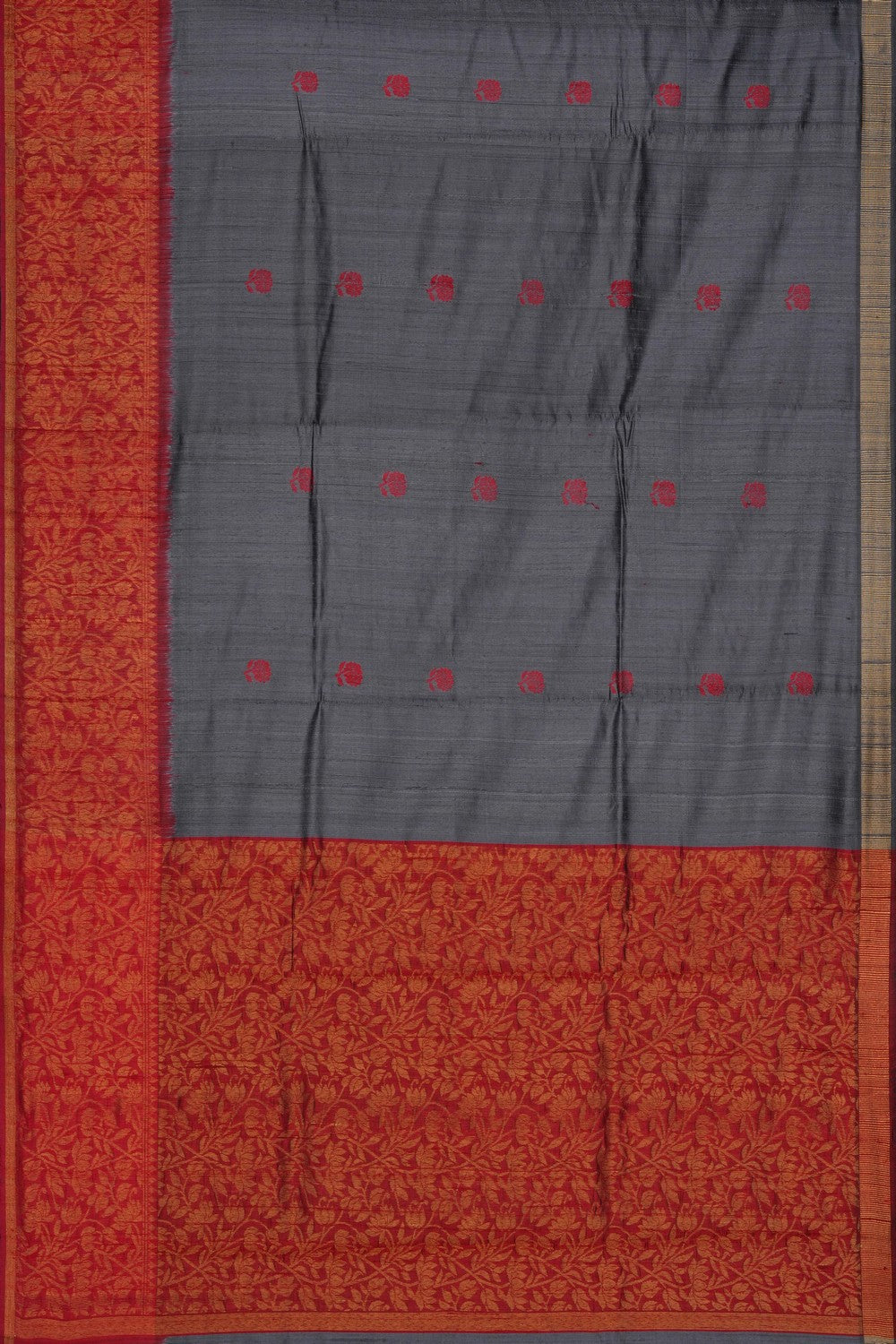 Image of Grey Dupion Silk Saree