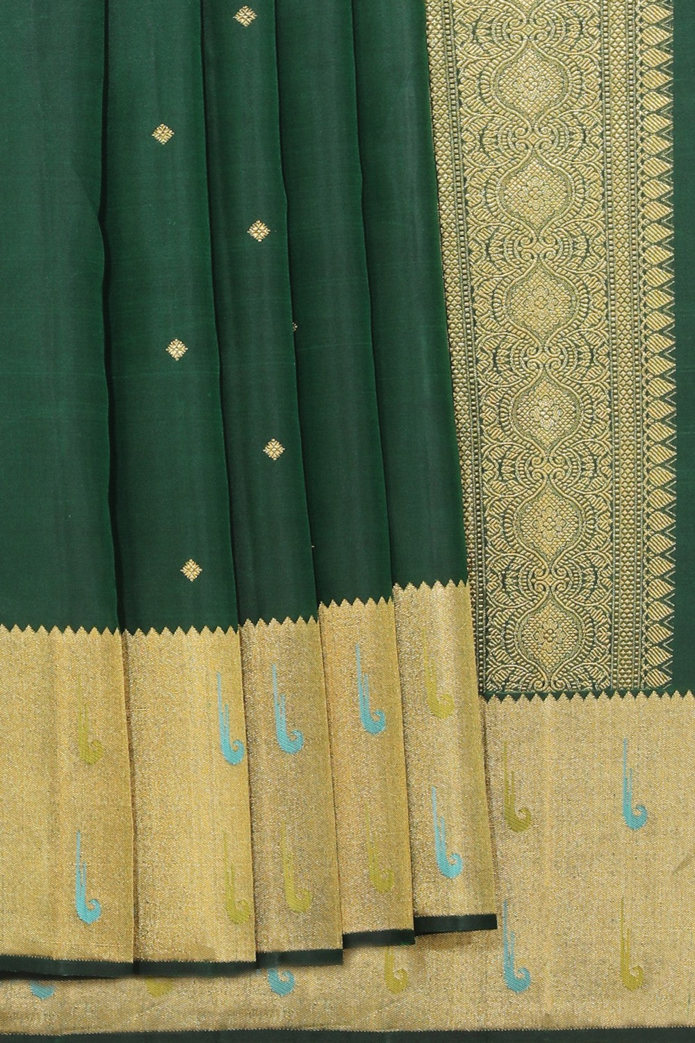 Collection of Kanchipuram Silk Bottle Green Saree in a gallery layout