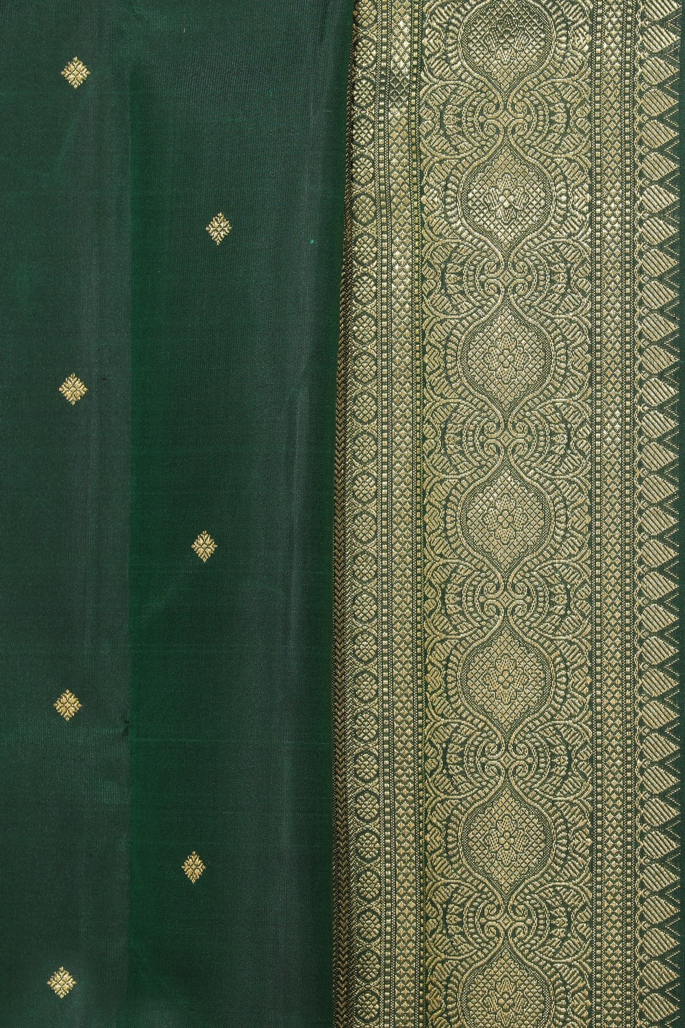 Collection of Kanchipuram Silk Bottle Green Saree in a gallery layout