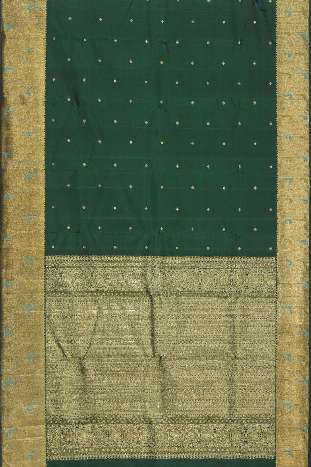 Collection of Kanchipuram Silk Bottle Green Saree in a gallery layout