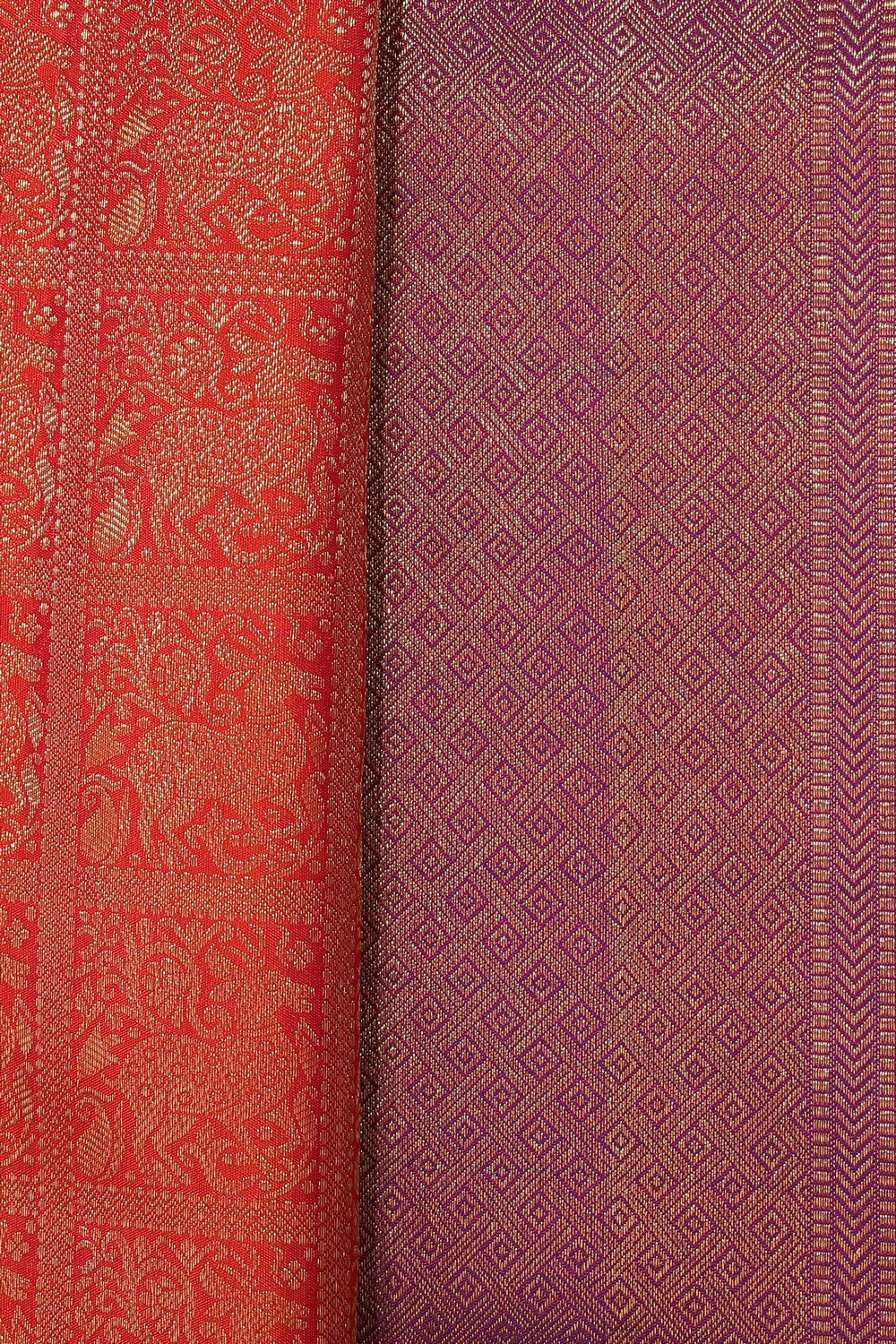 Kanchipuram Silk Brocade Orange Saree