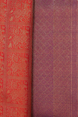 Image of Kanchipuram Silk Brocade Orange Saree