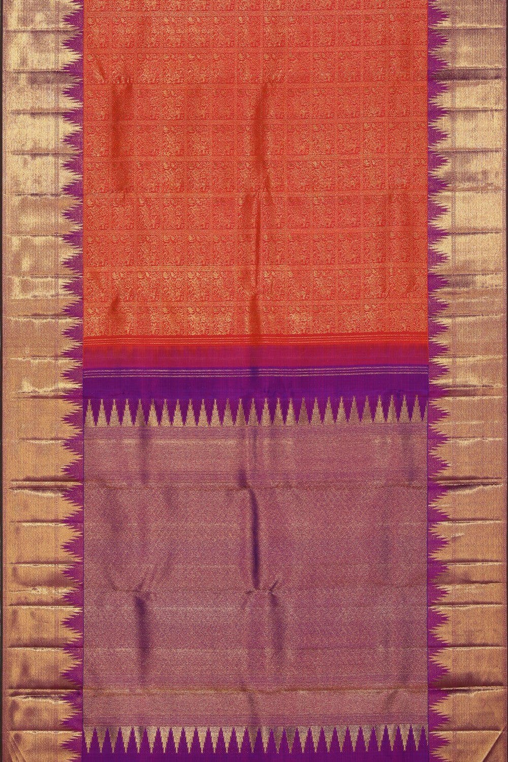 Kanchipuram Silk Brocade Orange Saree