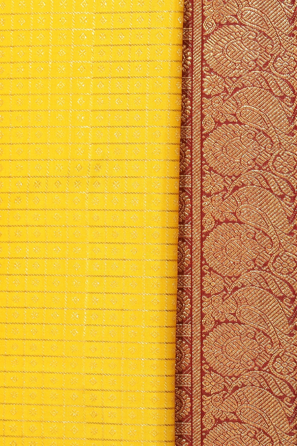 Collection of Kanchipuram Silk Brocade Yellow Saree in a gallery layout