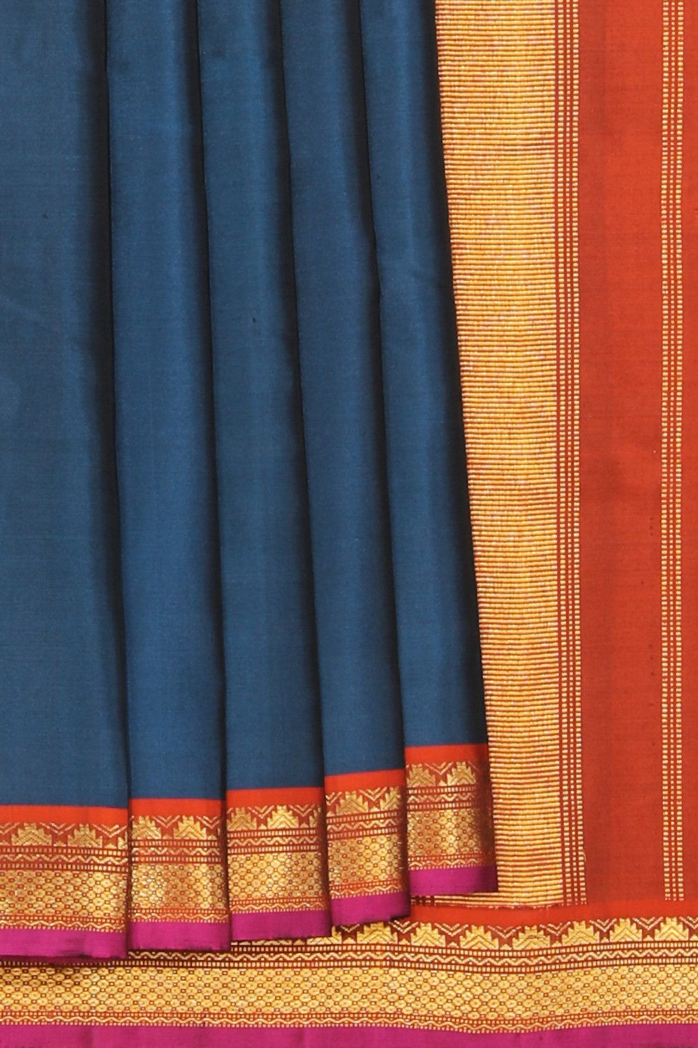 Collection of Arani Silk Blueberry Blue Saree in a gallery layout