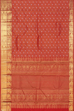 Image of Kanchipuram Silk Brocade Red Saree