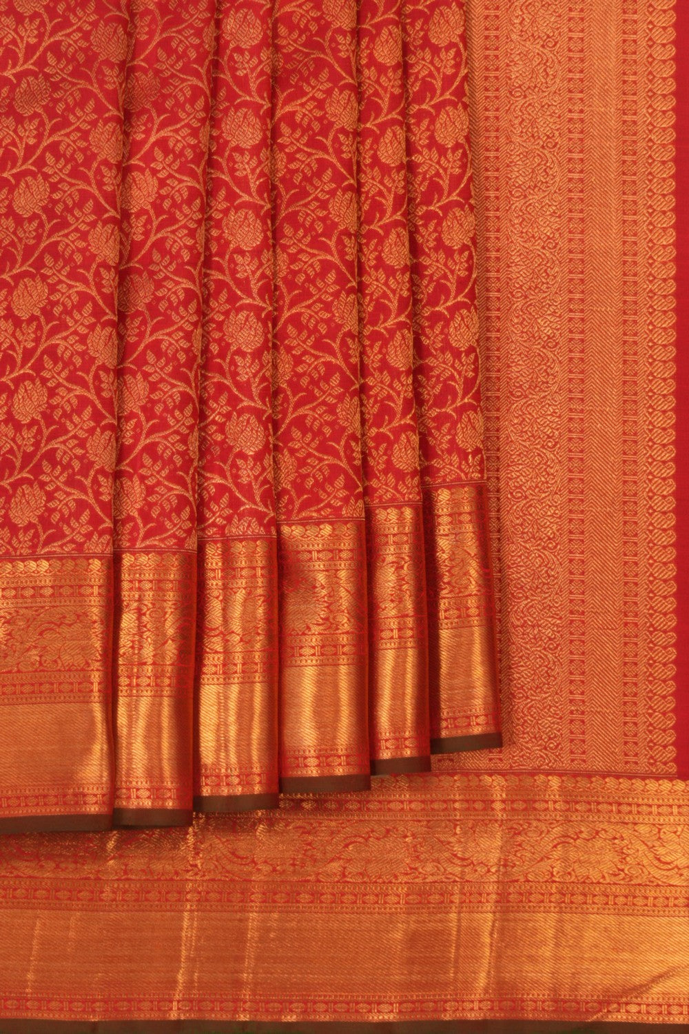 Image of Kanchipuram Silk Brocade Red Saree