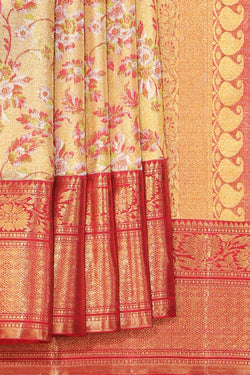 Collection of Kanchipuram Silk Brocade Gold Saree in a gallery layout