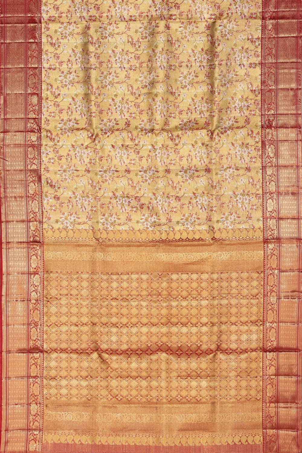 Collection of Kanchipuram Silk Brocade Gold Saree in a gallery layout