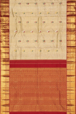 Image of Kanchipuram Silk Brocade Gold Saree