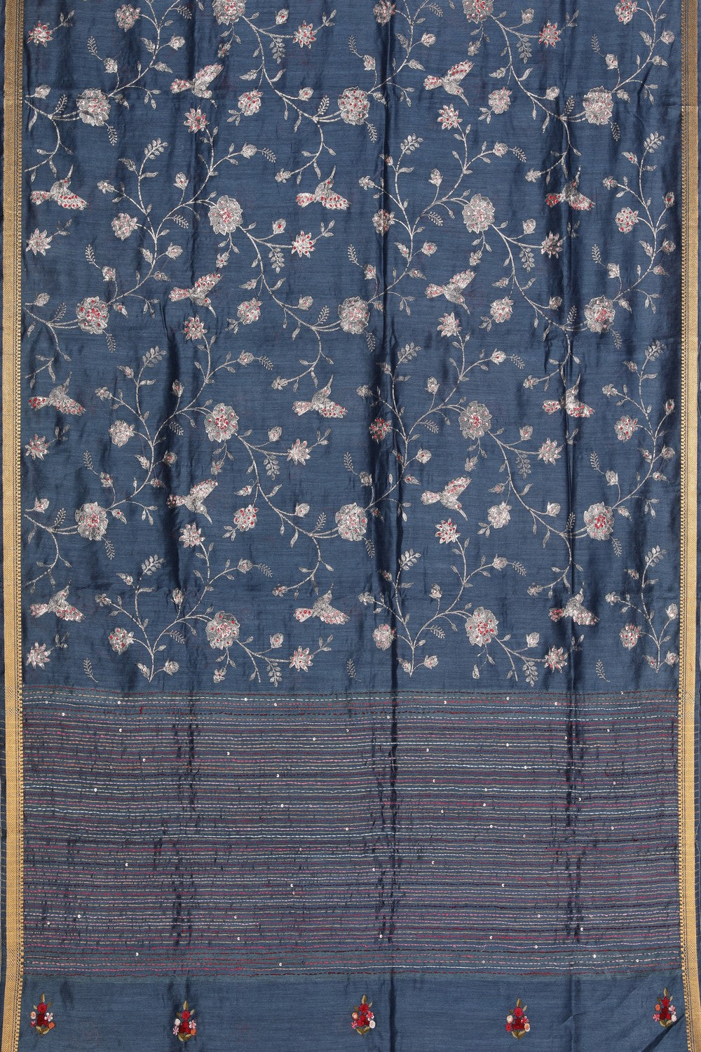 Bhagalpur Dupion Silk Smoky Blue Saree