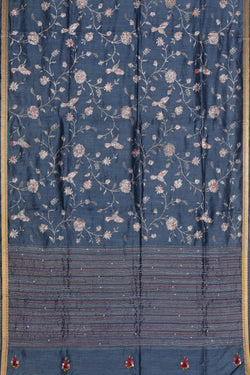 Image of Bhagalpur Dupion Silk Smoky Blue Saree