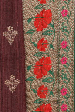 Image of Banarasi Tussar Silk Chocolate Maroon Saree