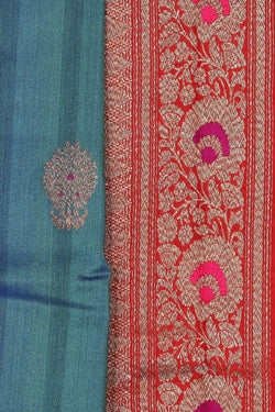 Image of Banarasi Tussar Silk Smoky Blue Saree