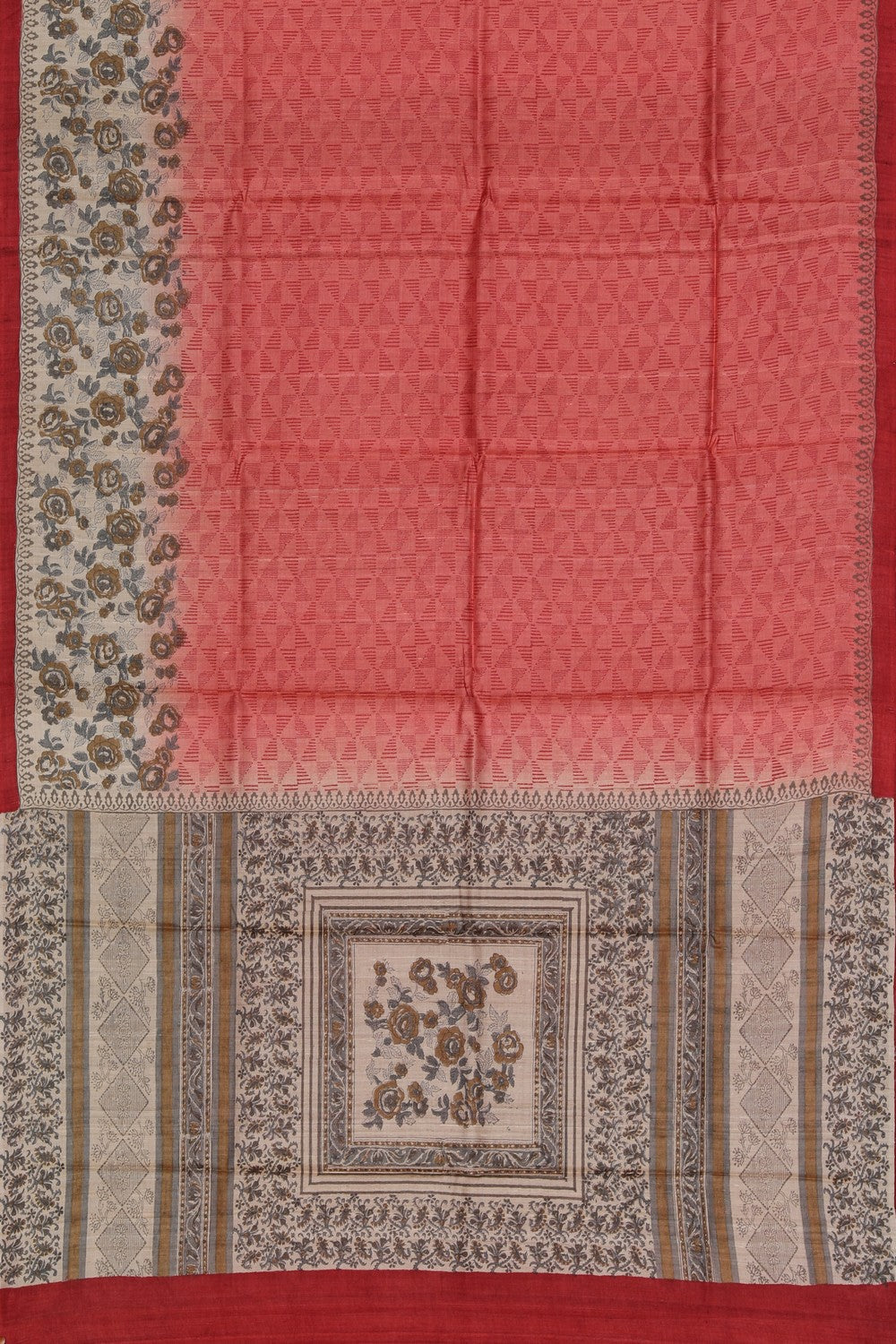 Bhagalpur Tussar Silk Coral Pink Saree