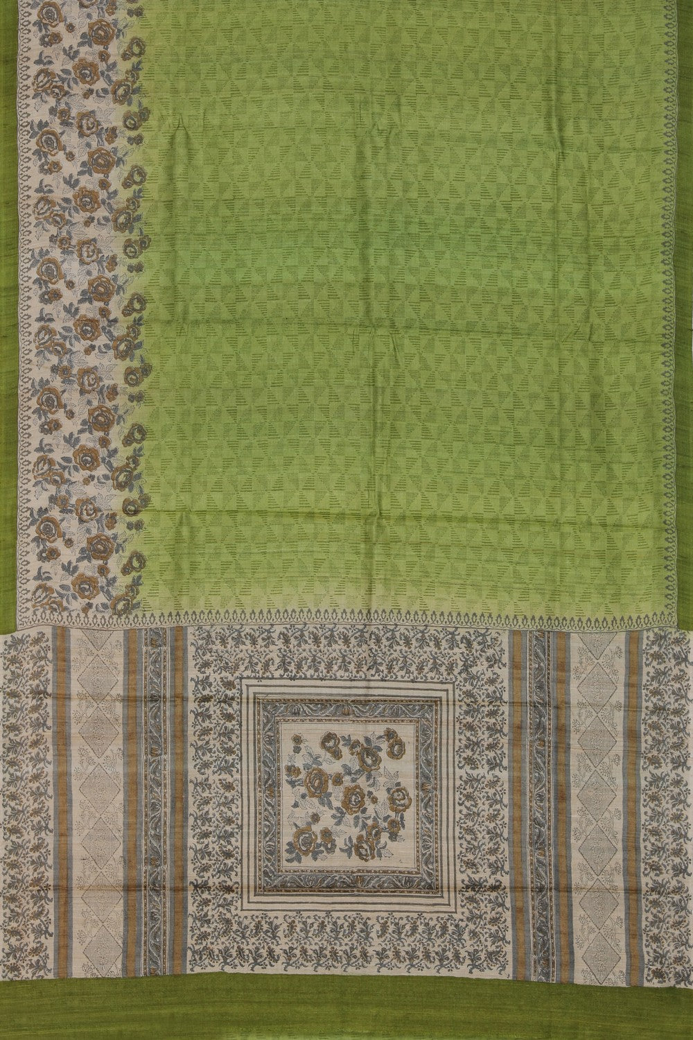 Bhagalpur Tussar Silk Green Saree