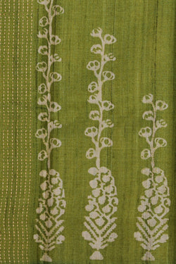 Image of Bhagalpur Tussar Silk Green Saree