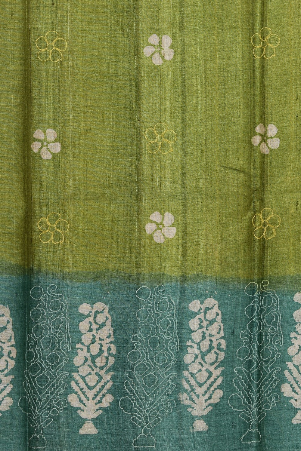 Bhagalpur Tussar Silk Green Saree