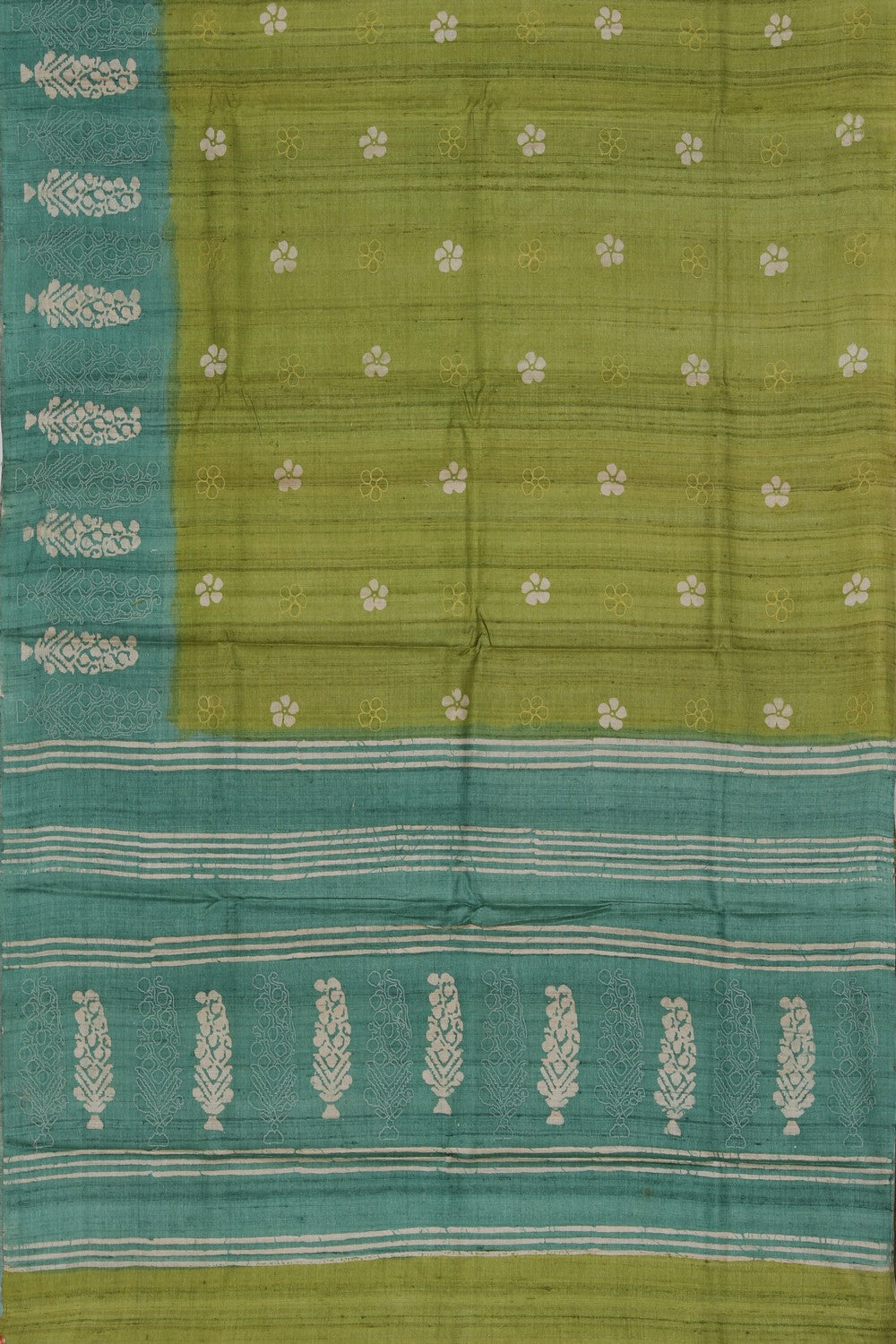 Bhagalpur Tussar Silk Green Saree