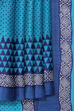 Image of Bhagalpur Tussar Silk Teal Blue Saree