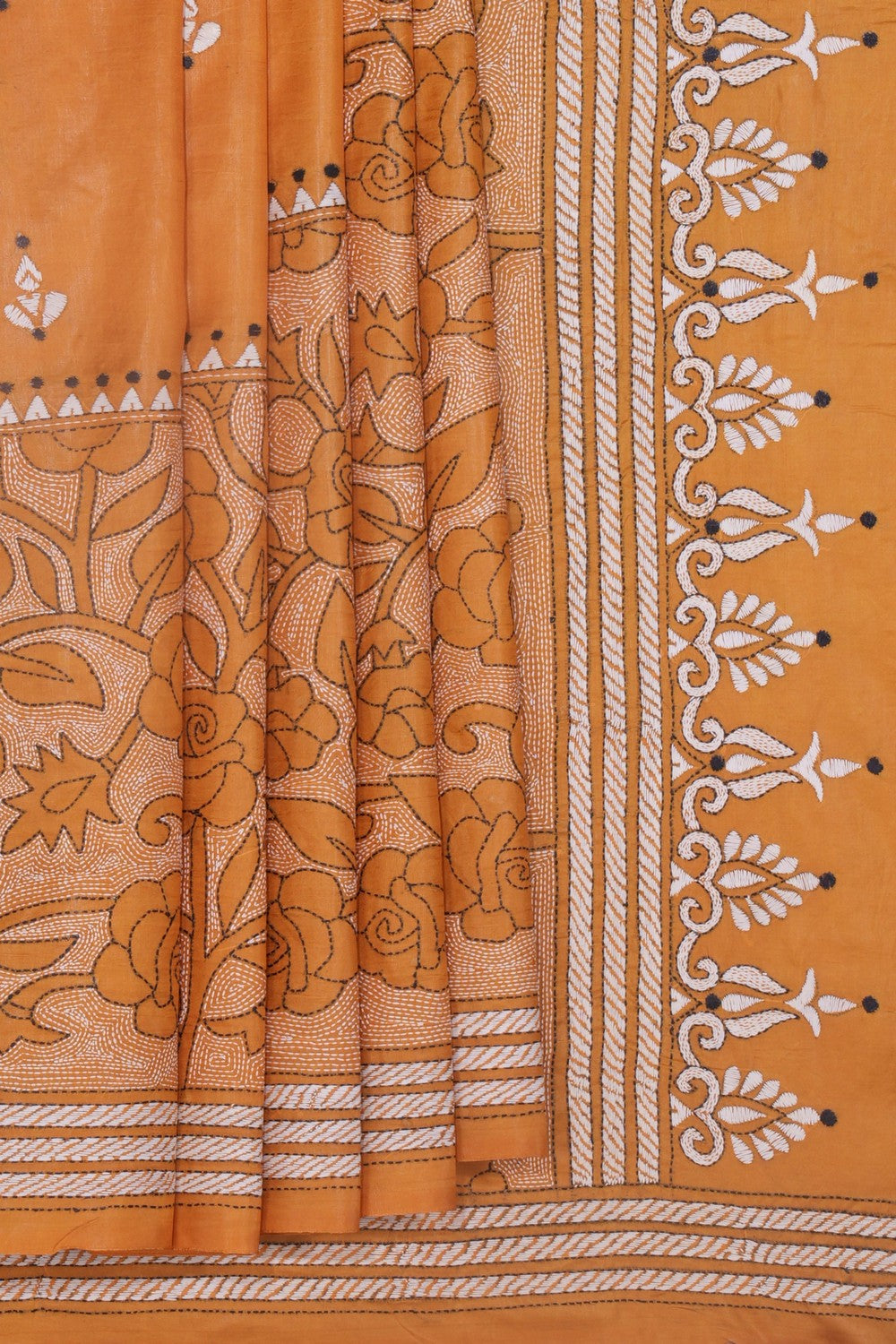 Tussar Silk Kantha Stitch Saree