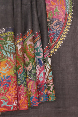 Image of Tussar Silk Kantha Stitch Saree