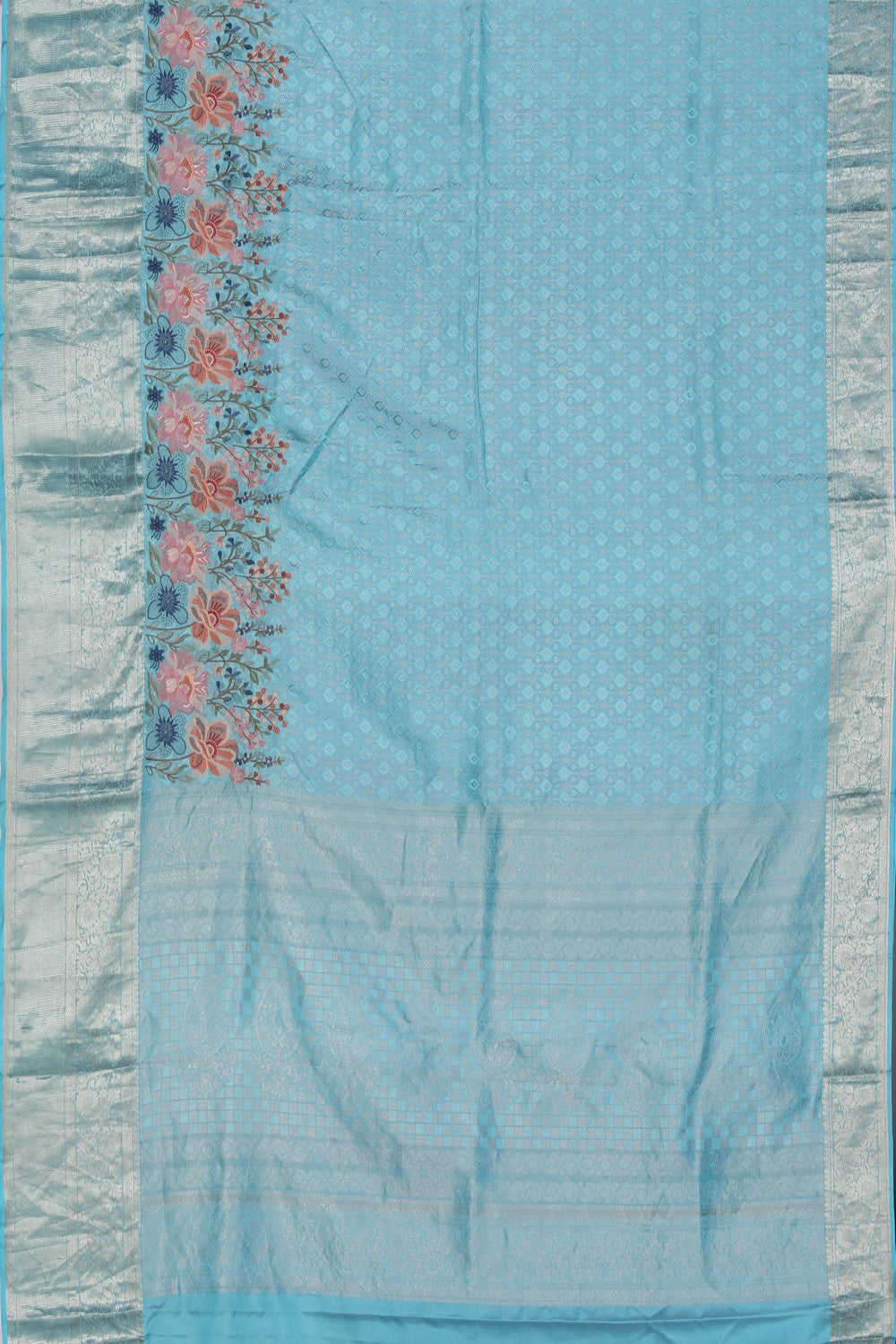 A Simple Yet Elegant Embroidery Silk Sky Blue Saree