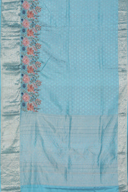 Image of A Simple Yet Elegant Embroidery Silk Sky Blue Saree