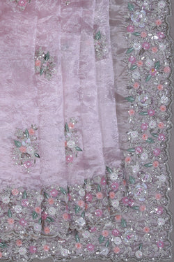 Image of Glass Tissue Silk Embroidery Pink Saree