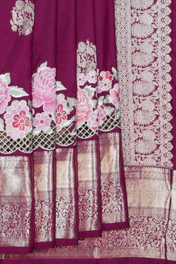 Image of Kanchipattu Embroidery Violet Saree