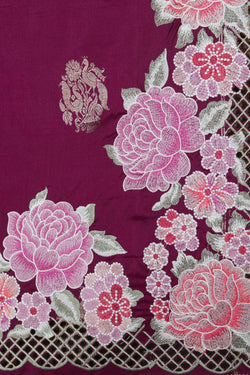 Image of Kanchipattu Embroidery Violet Saree