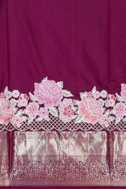 Image of Kanchipattu Embroidery Violet Saree