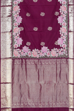 Image of Kanchipattu Embroidery Violet Saree