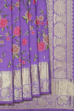 Image of Kanchipattu Embroidery Purple Saree