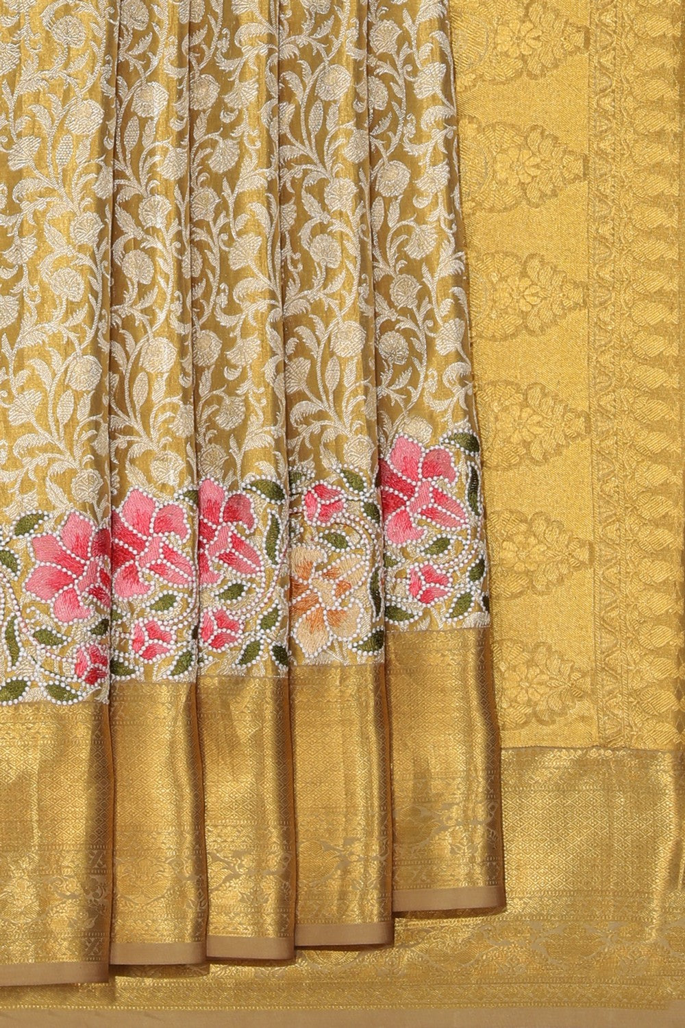 Kanchipattu Embroidery Gold Tissue Saree