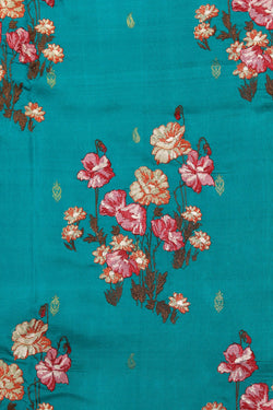 Image of Kanchipattu Embroidery Teal Blue Saree