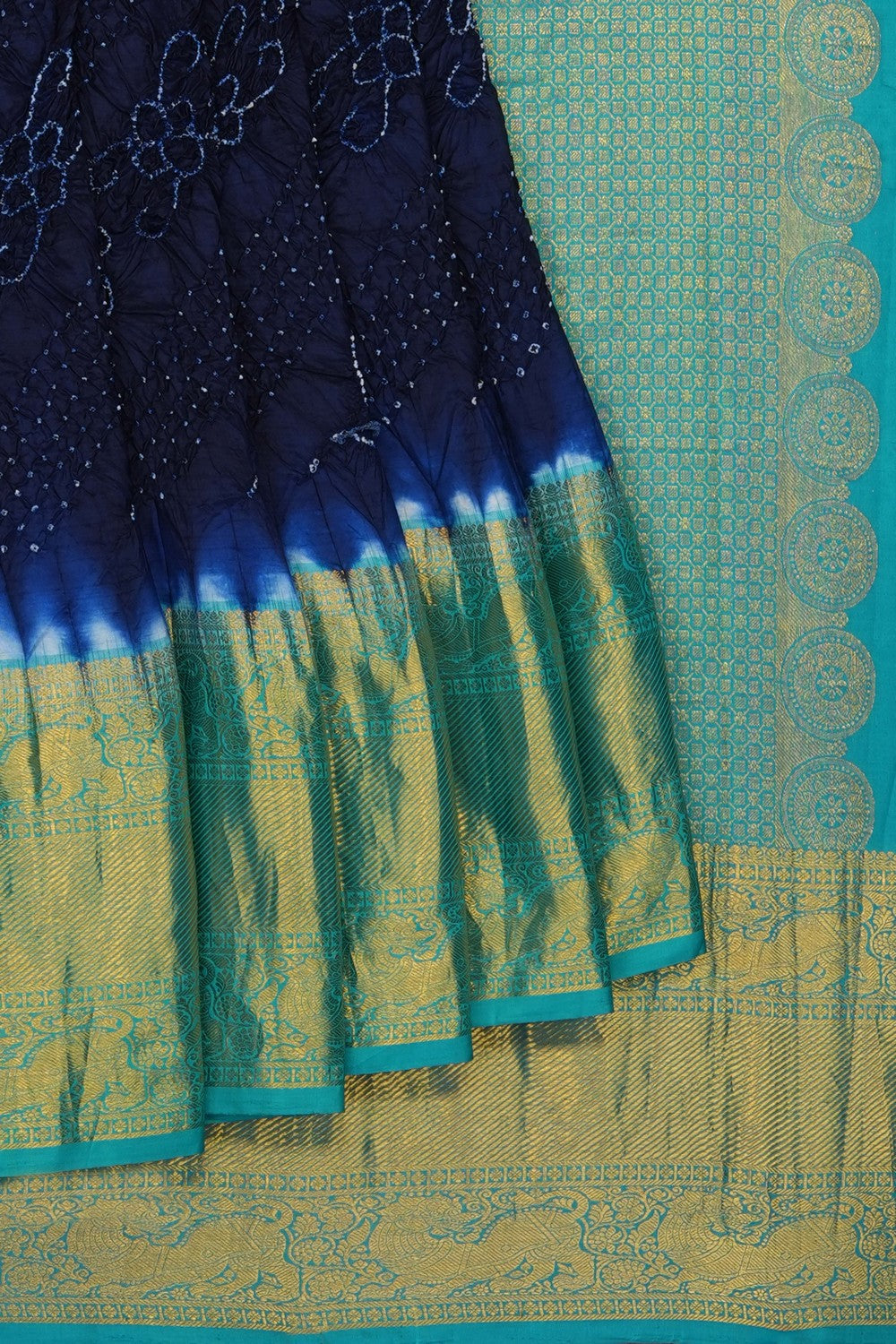 Image of Navy Blue Bandhani Silk Saree