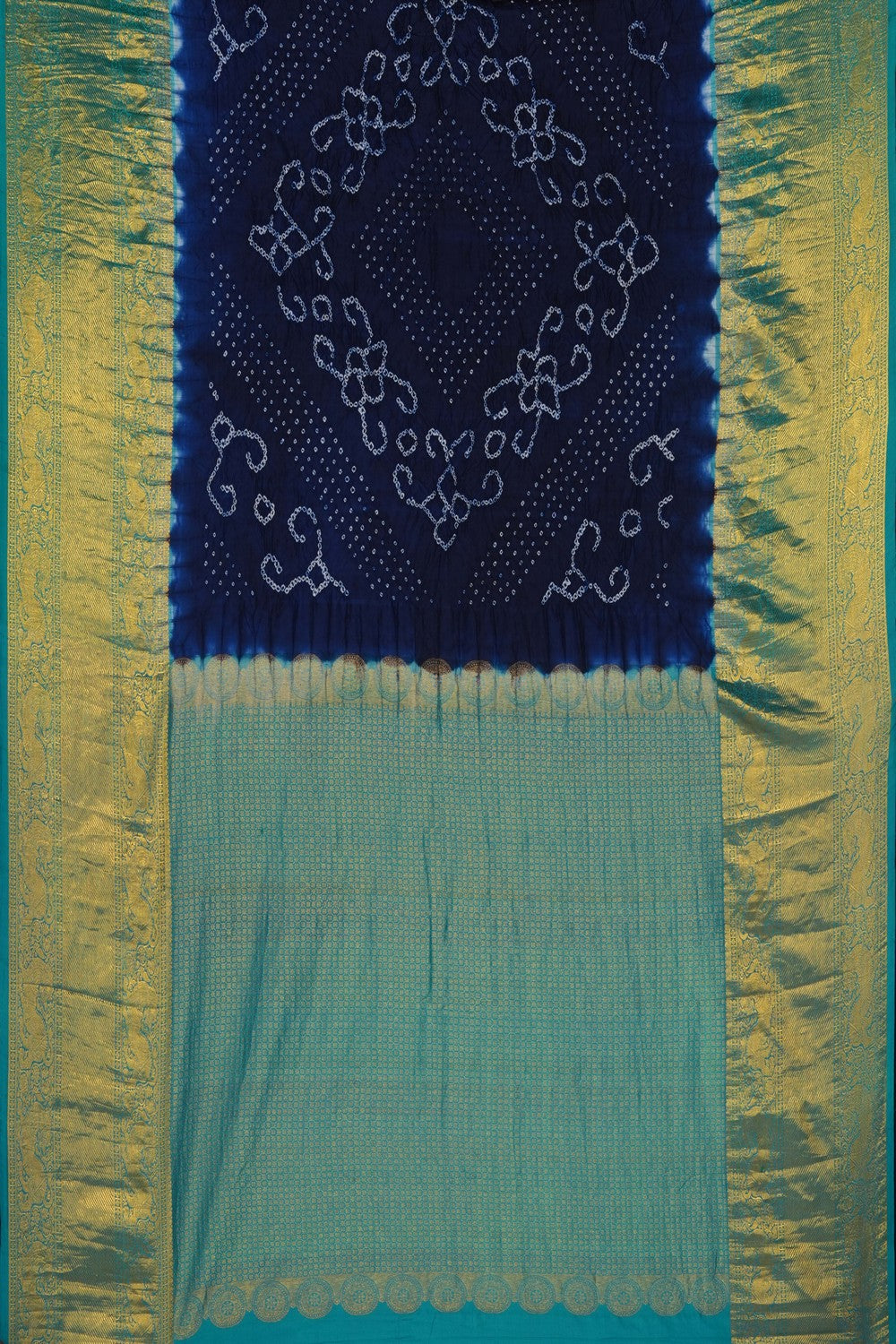 Image of Navy Blue Bandhani Silk Saree