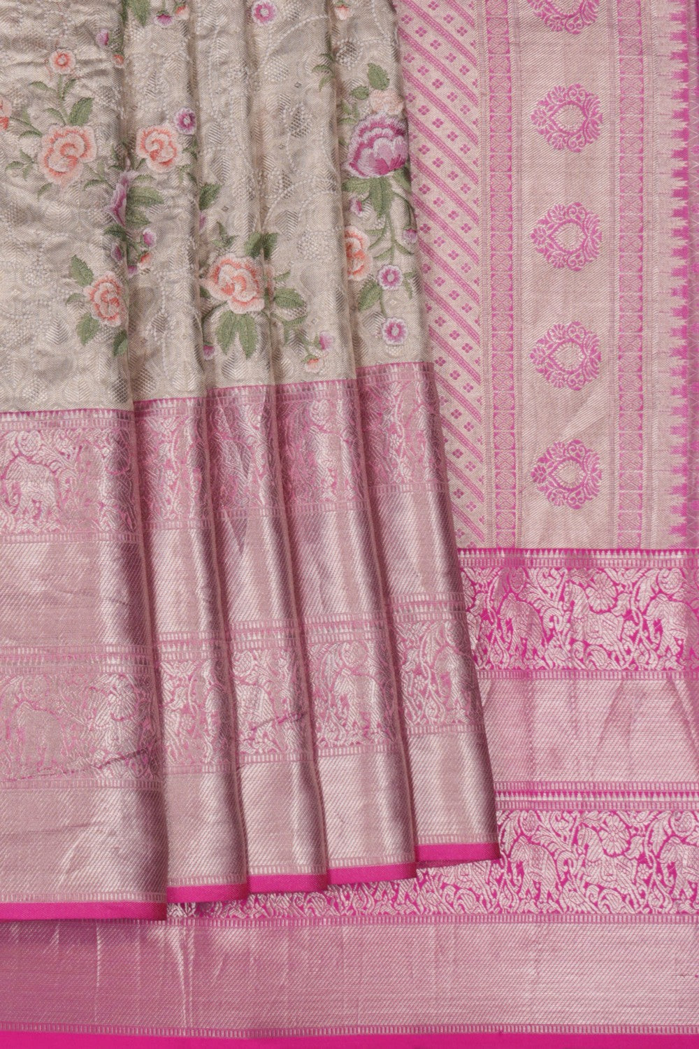 Image of An Embroidered Brocade Silk Saree
