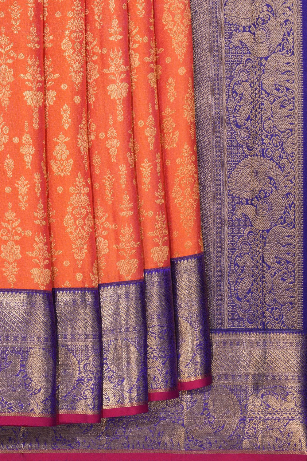 Image of Kanchipattu Brocade Coral Orange Saree