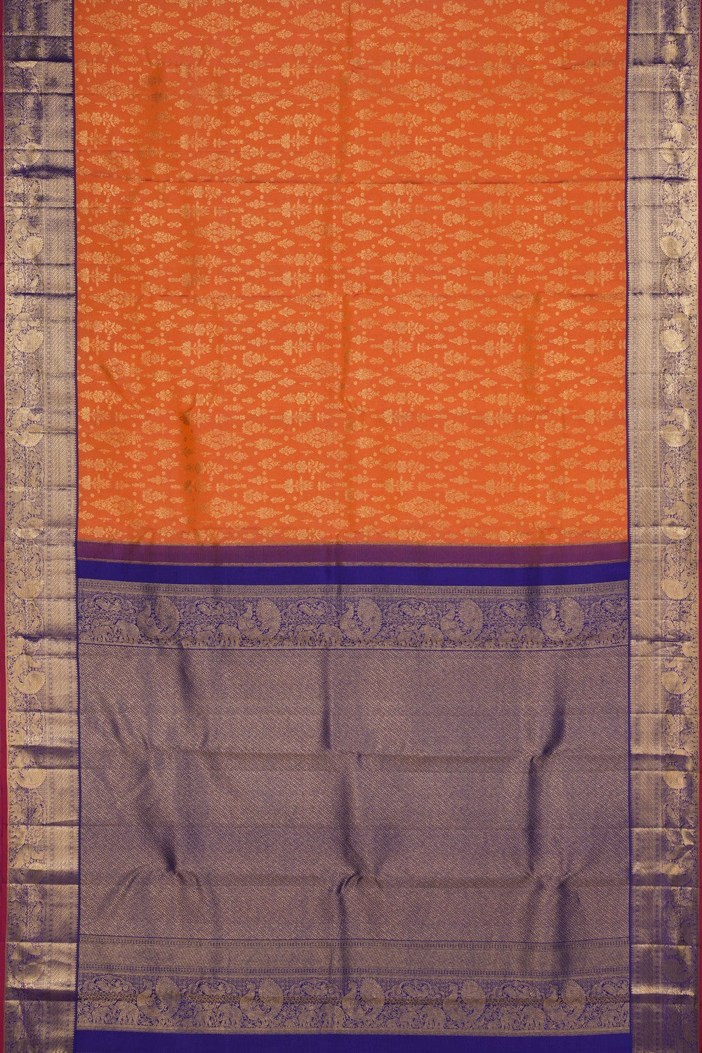 Image of Kanchipattu Brocade Coral Orange Saree